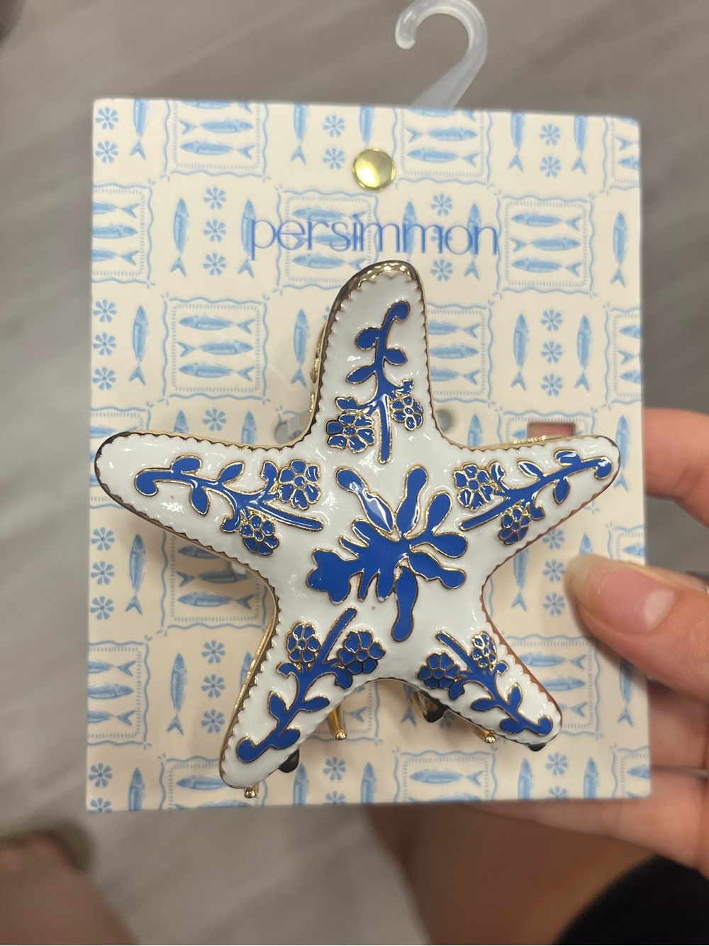 Persimmon Blue & White Starfish Claw clip